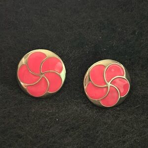 Vintage gold pink enamel retro designer runway earrings